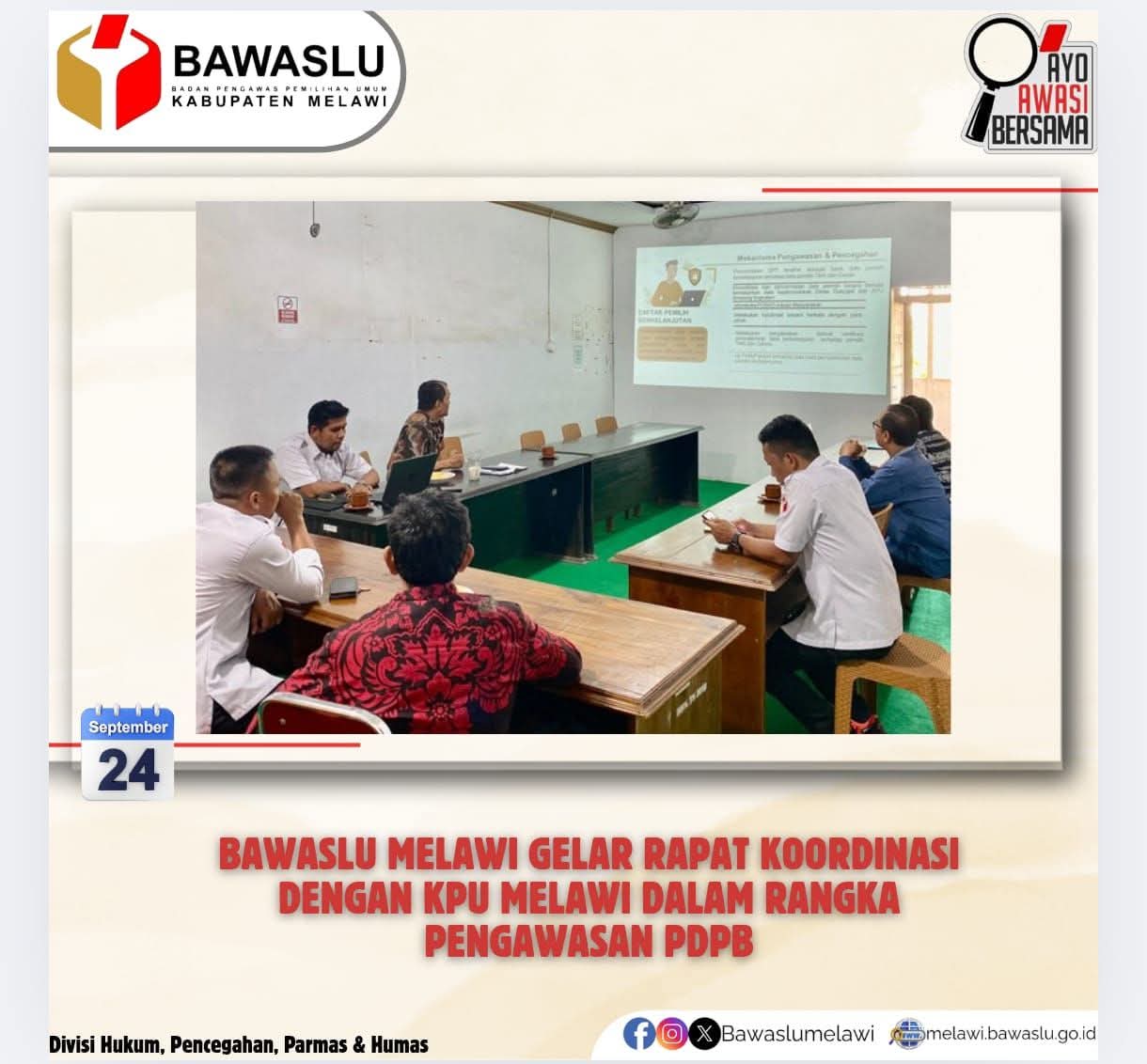 Badan Pengawas Pemilihan Umum Kabupaten Melawi Menggelar Rapat Koordinasi Evaluasi Pengawasan Pemutakhiran Data Pemilih Berkelanjutan