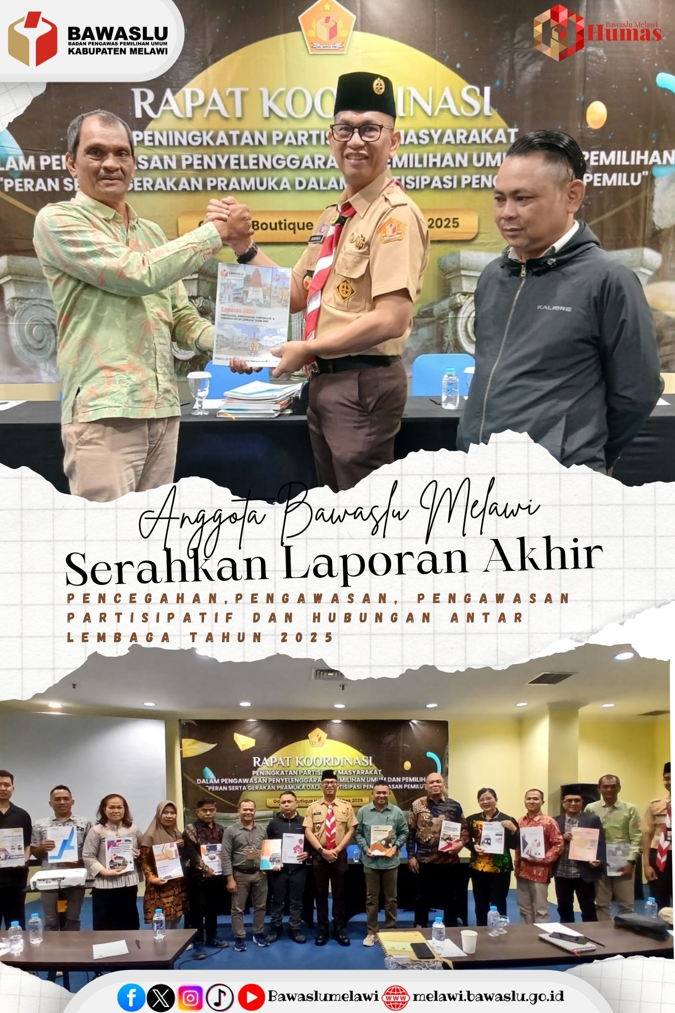 Anggota Bawaslu Kabupaten Melawi penyerahan Laporan Akhir Divisi Pencegahan Tahun 2025 ke Bawaslu RI