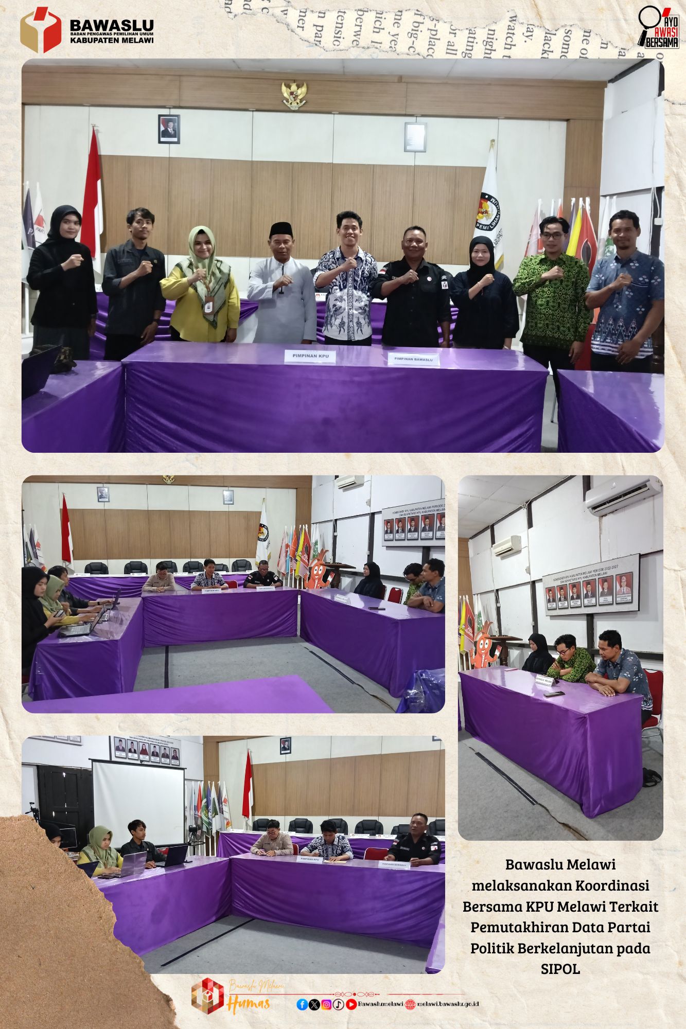 Bawaslu Melawi melaksanakan Koordinasi Bersama KPU Melawi Terkait Pemutakhiran Data Partai Politik Berkelanjutan pada SIPOL