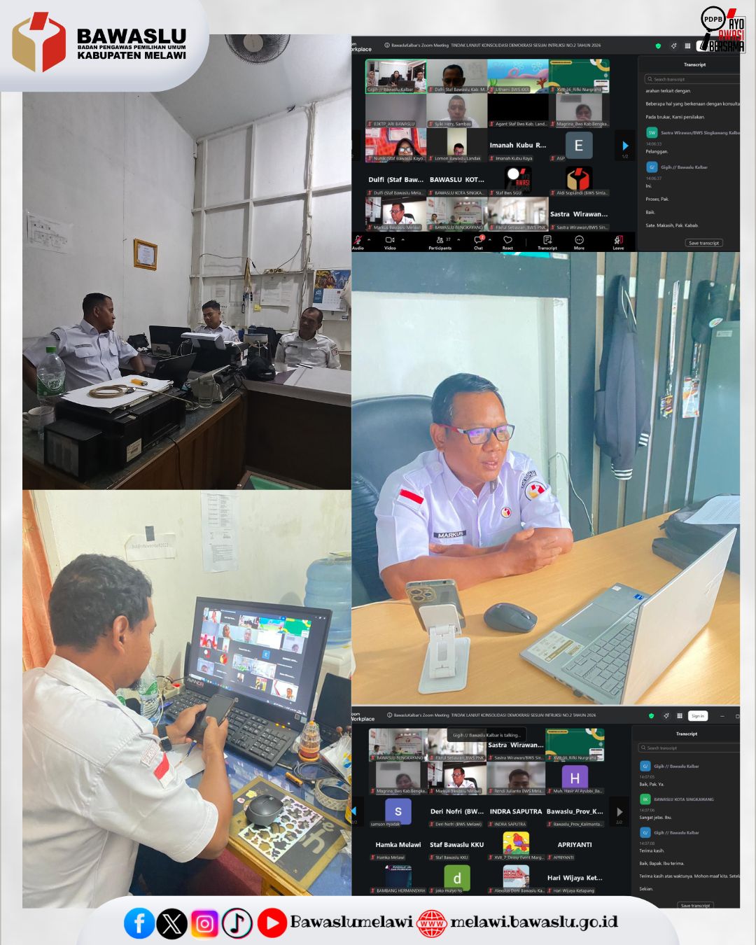 Bawaslu Kabupaten Melawi Hadir dalam Rapat Daring (Zoom Meeting) Pemantapan Teknis Penginputan Laporan Konsolidasi Demokrasi pada Masa Non Tahapan Tahun 2026