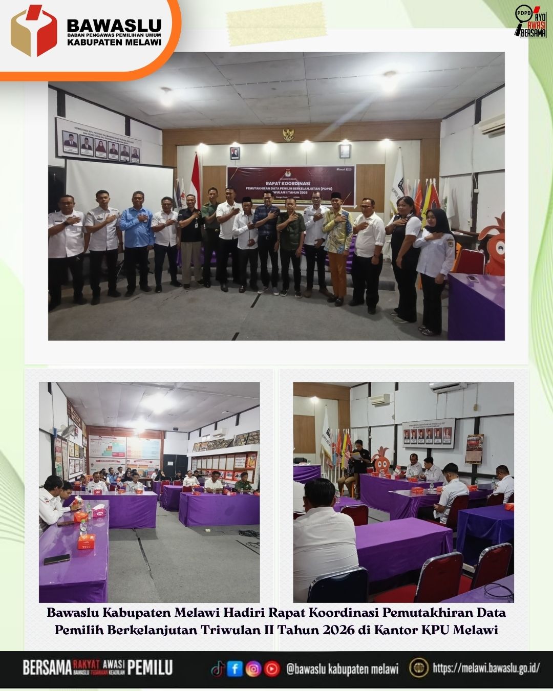 Bawaslu Kabupaten Melawi Hadiri Rapat Koordinasi Pemutakhiran Data Pemilih Berkelanjutan Triwulan II Tahun 2026 di Kantor KPU Melawi