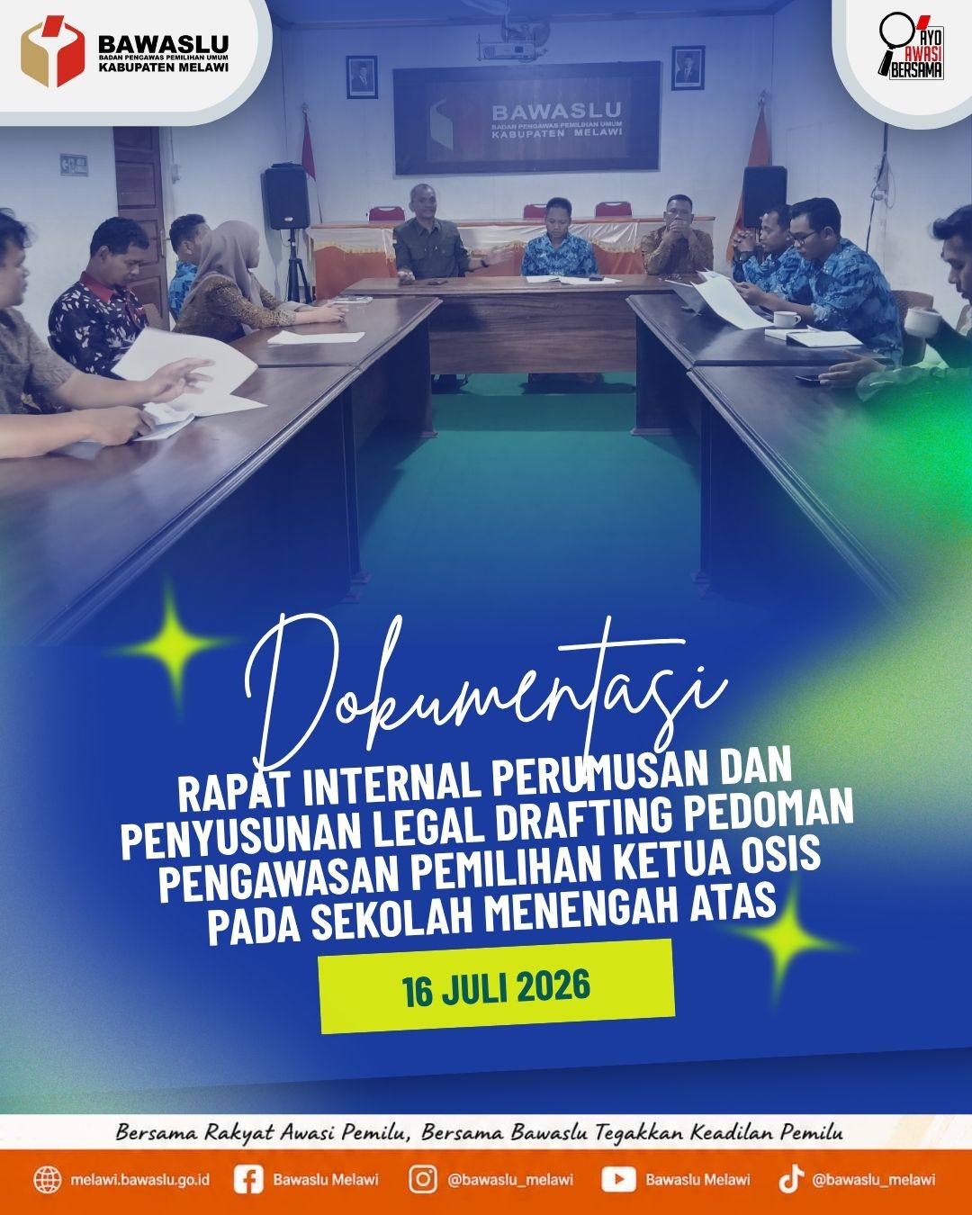 Bawaslu Kabupaten Melawi Gelar Rapat Internal Penyusunan Legal Drafting Pedoman Pengawasan Pemilihan Ketua OSIS Tahun 2026