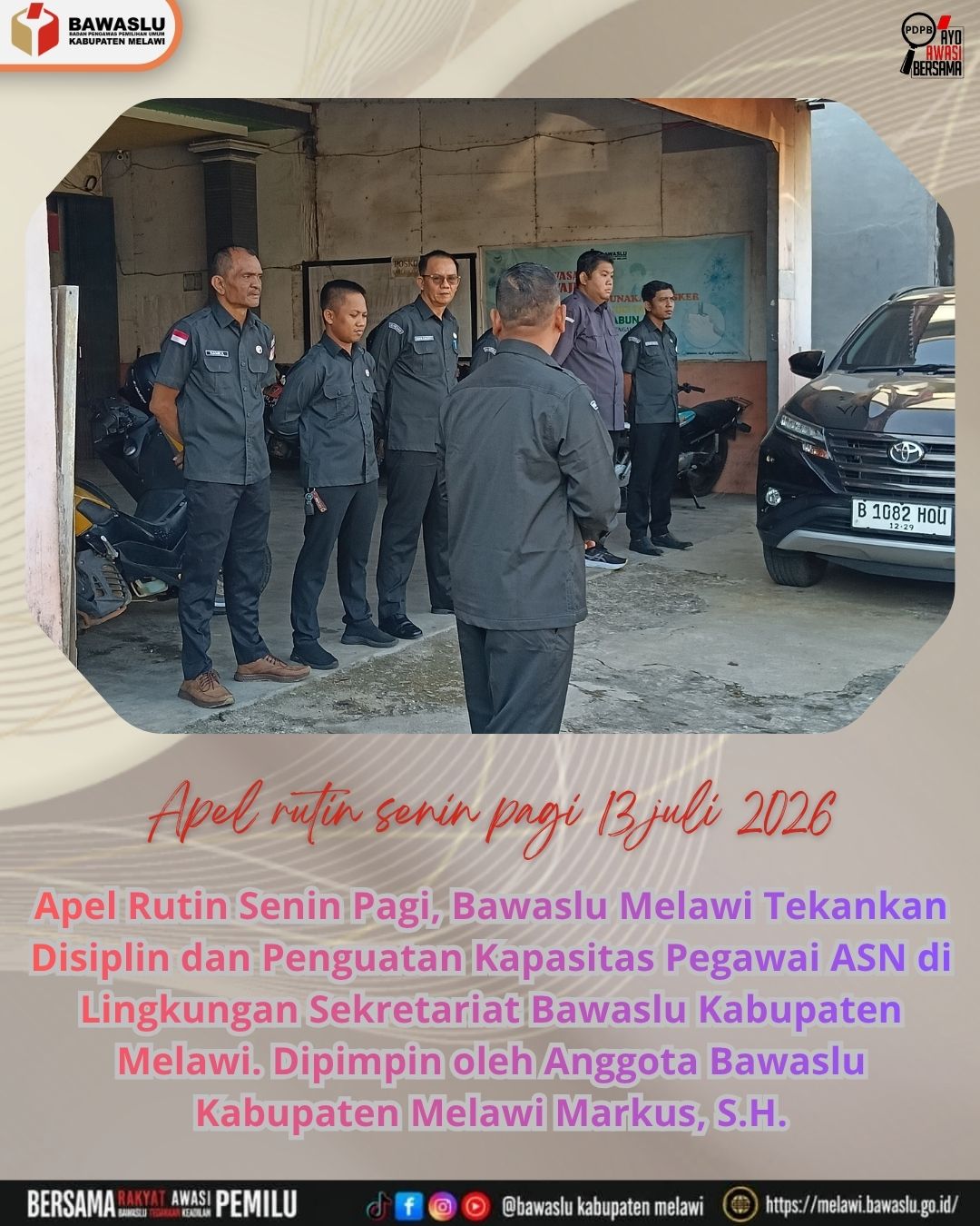 Apel Rutin Senin Pagi, Bawaslu Melawi Tekankan Disiplin dan Penguatan Kapasitas Pegawai ASN di Lingkungan Sekretariat Bawaslu Kabupaten Melawi