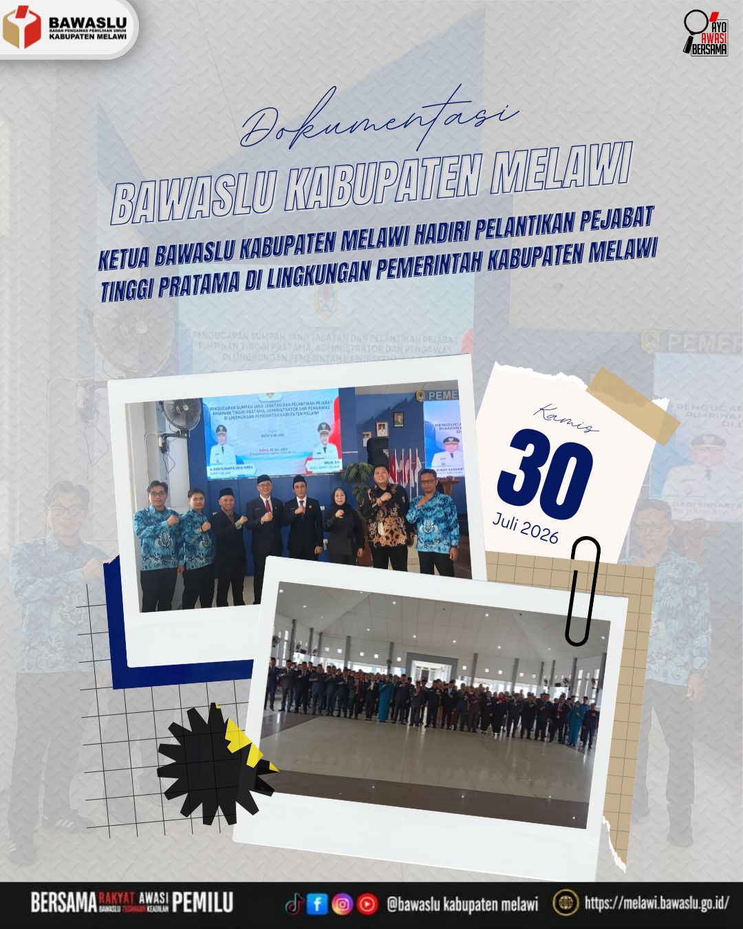 Ketua Bawaslu Kabupaten Melawi Hadiri Pelantikan Pejabat Tinggi Pratama di Lingkungan Pemerintah Kabupaten Melawi
