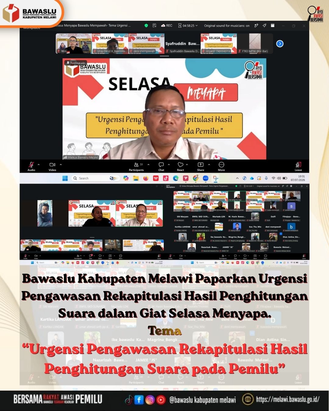 Bawaslu Kabupaten Melawi Paparkan Materi Tentang Urgensi Pengawasan Rekapitulasi Hasil Penghitungan Suara dalam Giat Selasa Menyapa