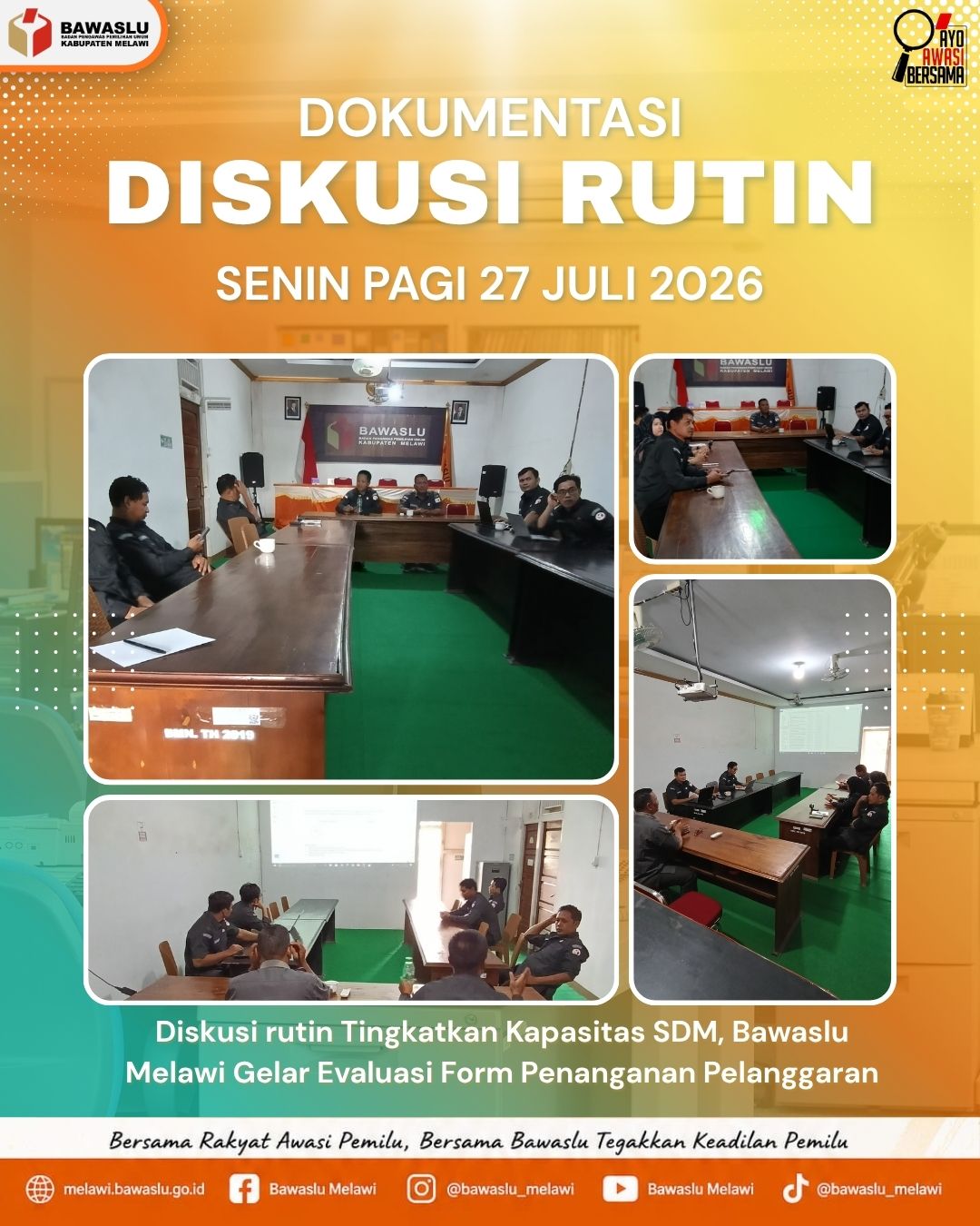 Diskusi rutin Tingkatkan Kapasitas SDM, Bawaslu Melawi Gelar Evaluasi Form Penanganan Pelanggaran