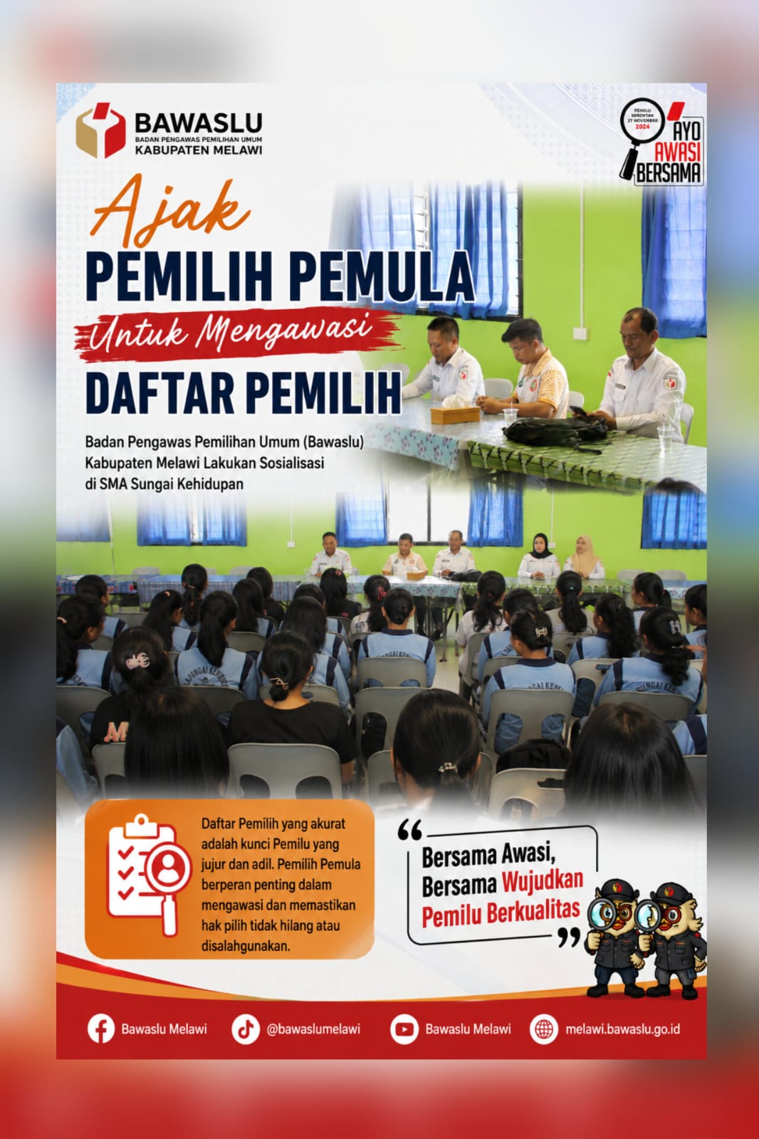 BAWASLU MELAWI AJAK PEMILIH PEMULA AWASI DAFTAR PEMILIH
