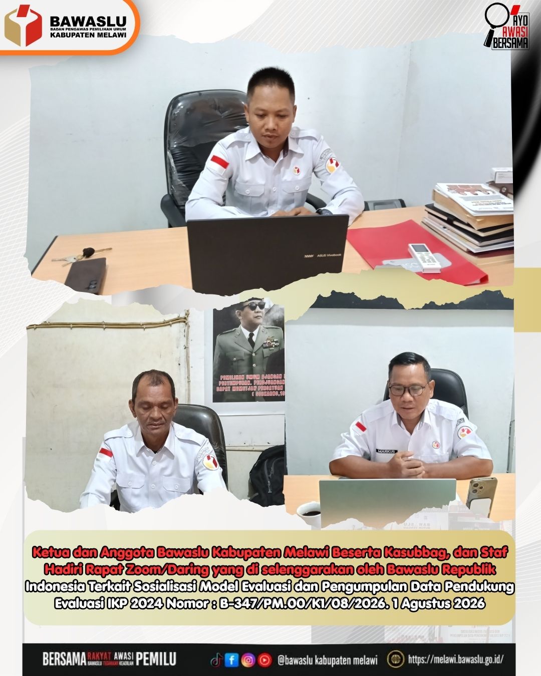 Ketua dan Anggota Bawaslu Kabupaten Melawi Ikuti Sosialisasi Evaluasi dan Pengumpulan Data Pendukung Evaluasi IKP 2024