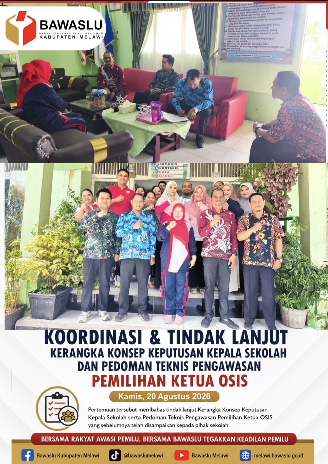 Bawaslu Melawi Koordinasikan Tindak Lanjut Pedoman Pengawasan Pemilihan Ketua OSIS