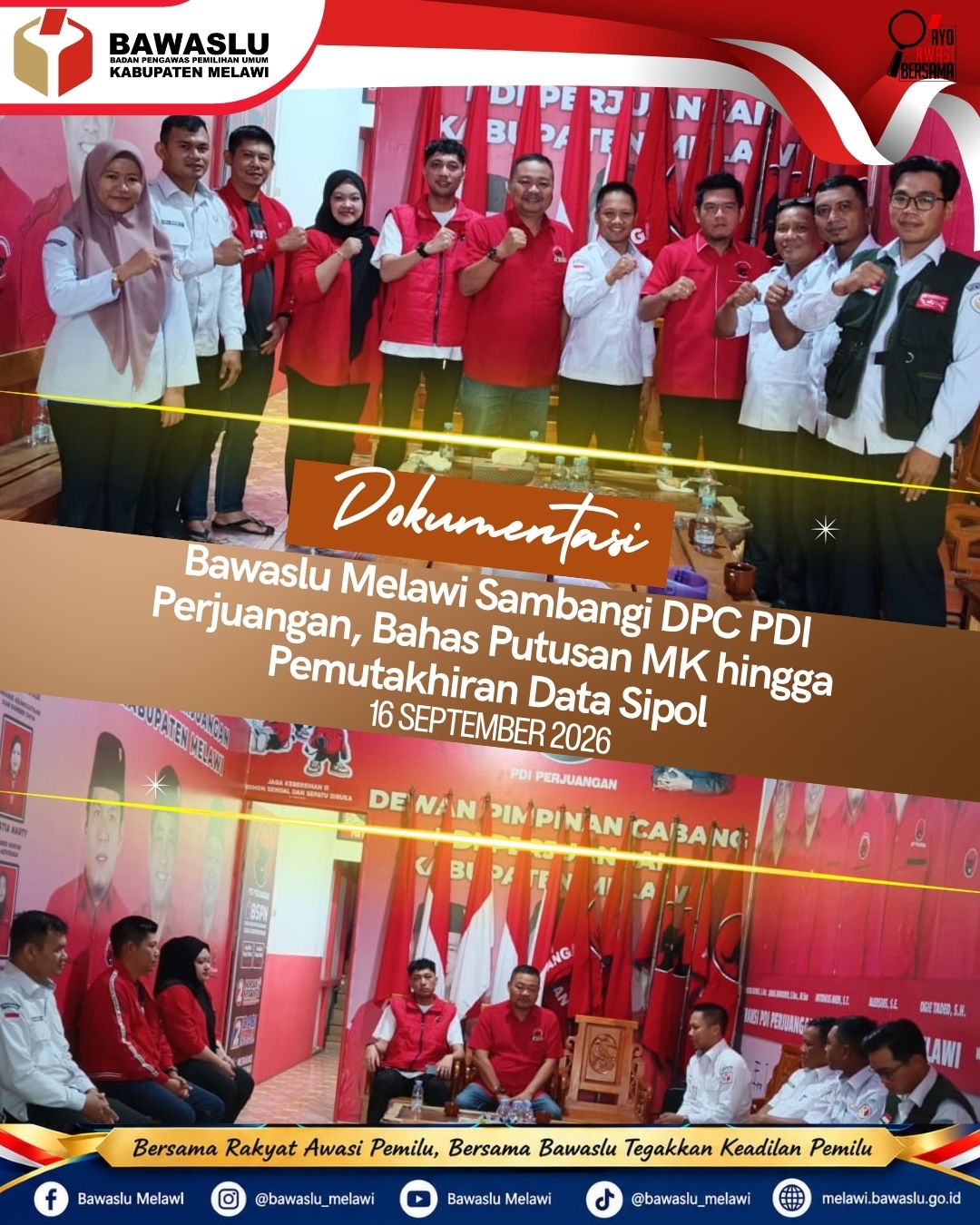 Bawaslu Melawi Sambangi DPC PDI Perjuangan, Bahas Putusan MK hingga Pemutakhiran Data Sipol