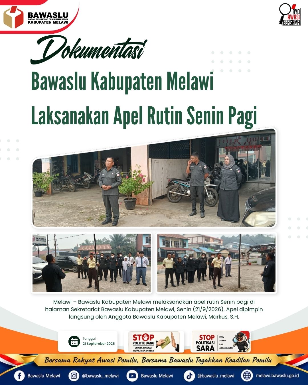 Bawaslu Kabupaten Melawi Laksanakan Apel Rutin Senin Pagi