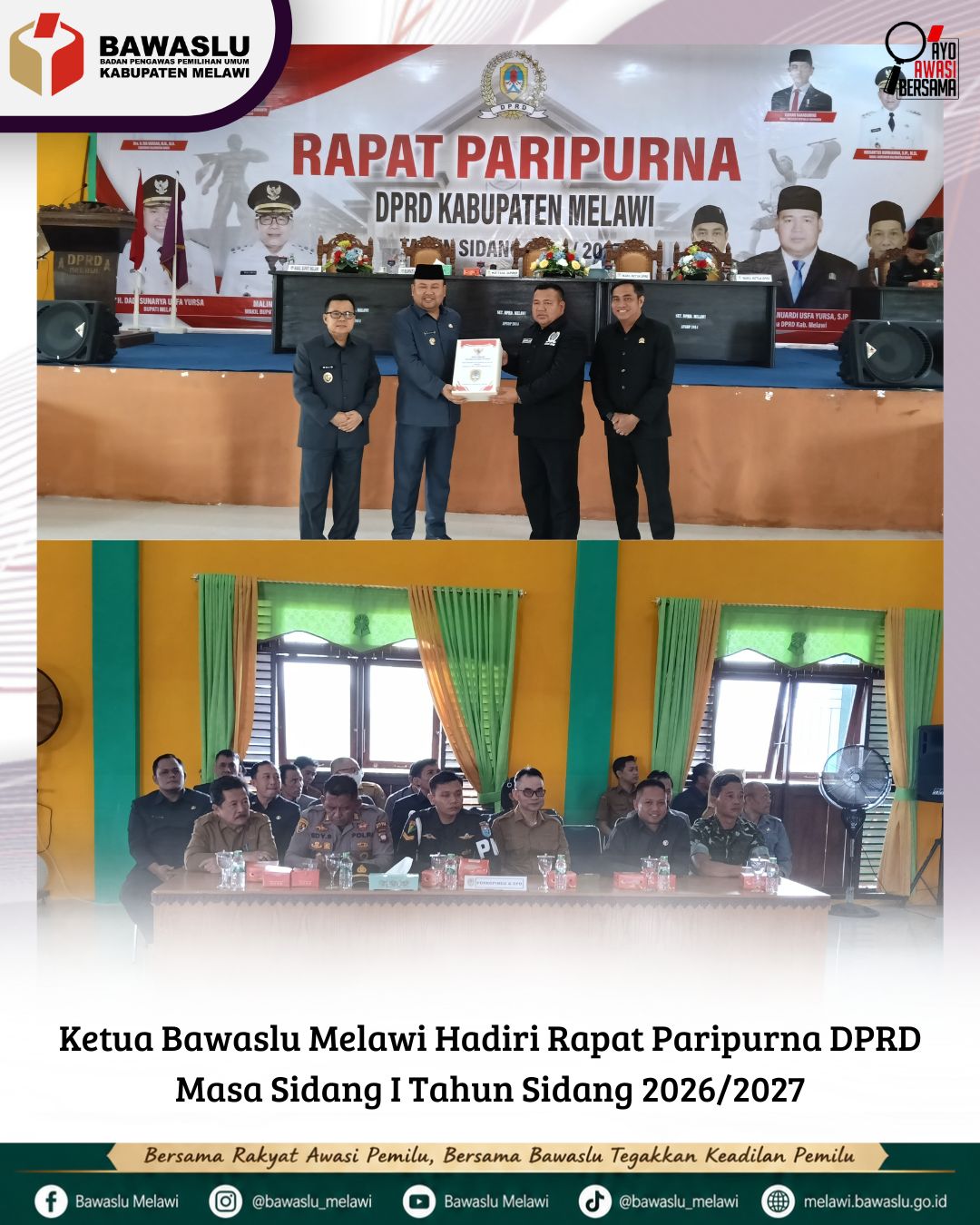 Ketua Bawaslu Melawi Hadiri Rapat Paripurna DPRD Masa Sidang I Tahun Sidang 2026/2027