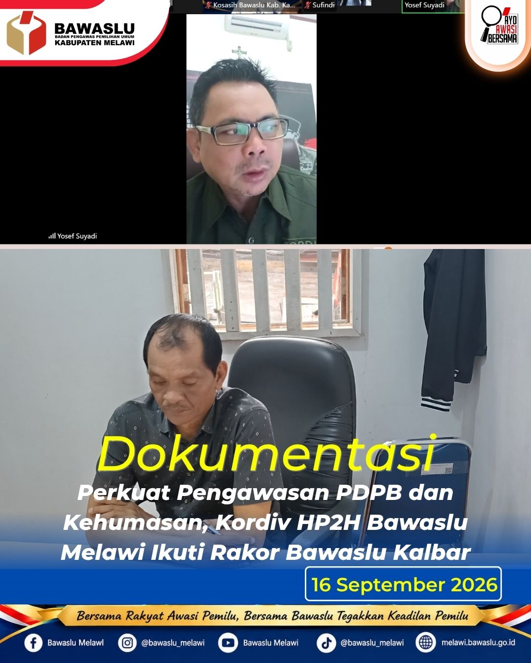 Perkuat Pengawasan PDPB dan Kehumasan, Kordiv HP2H Bawaslu Melawi Ikuti Rakor Bawaslu Kalbar
