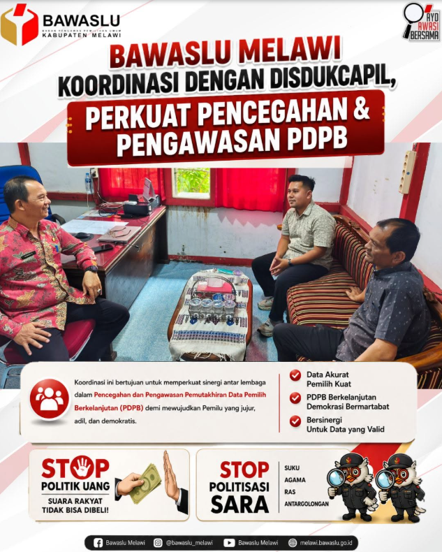  BAWASLU MELAWI KOORDINASI DENGAN DISDUKCAPIL, PERKUAT PENCEGAHAN & PENGAWASAN PDPB