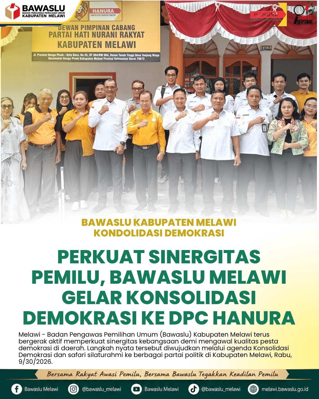 Perkuat Sinergitas Pemilu, Bawaslu Melawi Gelar Konsolidasi Demokrasi ke DPC Hanura