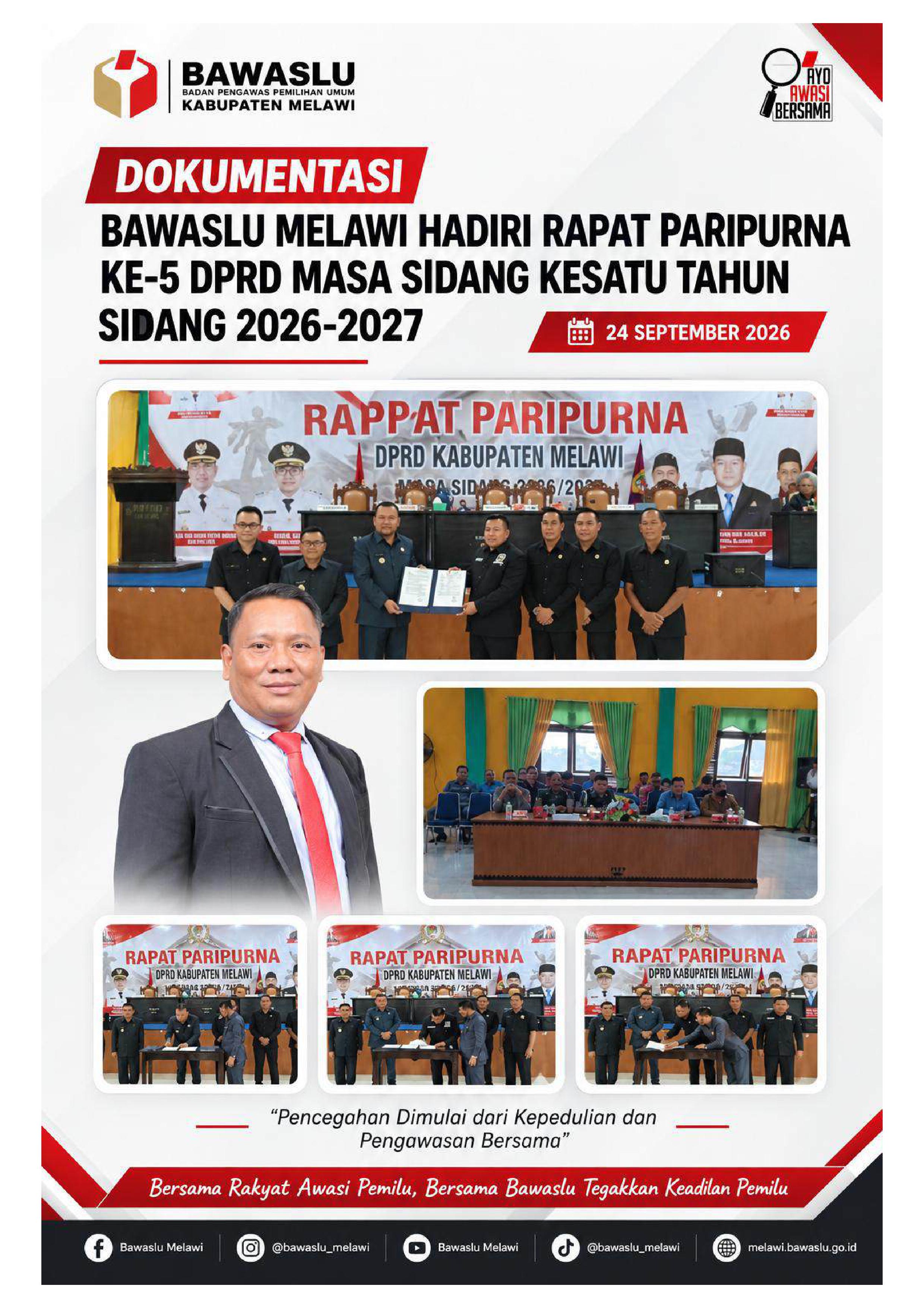 Bawaslu Melawi Hadiri Rapat Paripurna ke-5 DPRD Masa Sidang Kesatu Tahun Sidang 2026–2027