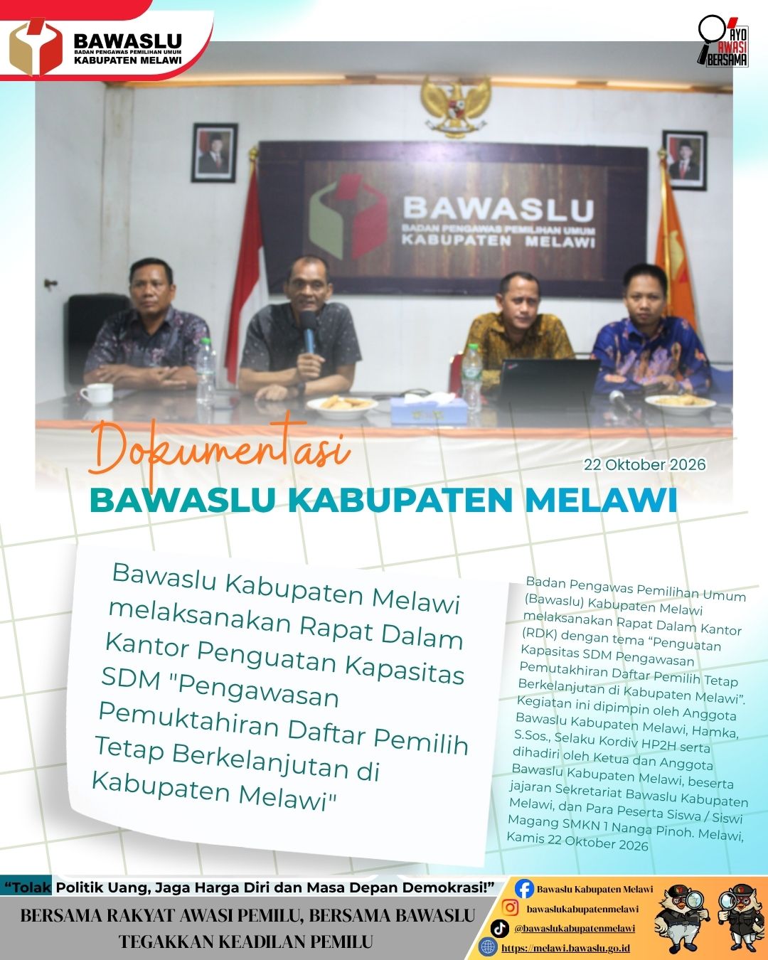 Bawaslu Kabupaten Melawi melaksanakan Rapat Dalam Kantor Penguatan Kapasitas SDM "Pengawasan Pemuktahiran Daftar Pemilih Tetap Berkelanjutan di Kabupaten Melawi"