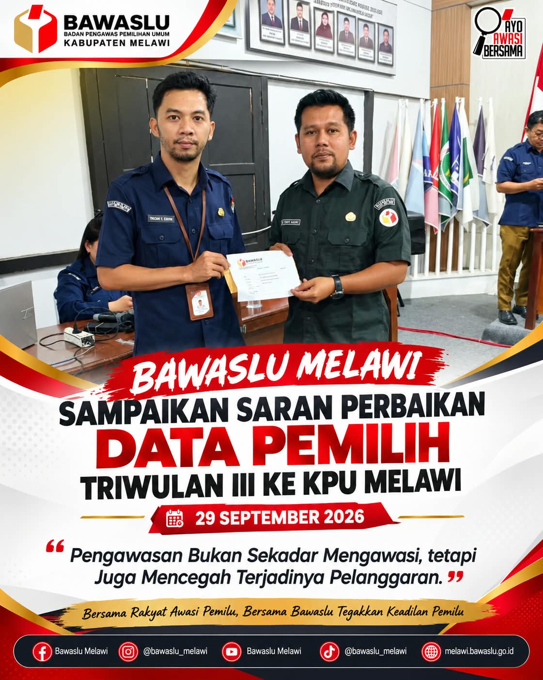 Bawaslu Melawi Sampaikan Saran Perbaikan Data Pemilih Triwulan III ke KPU Melawi