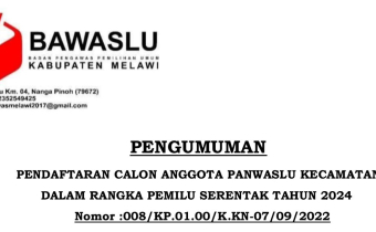 PENGUMUMAN PEMBENTUKAN PANWASLU KECAMATAN TELAH DIBUKA UNTUK UMUM